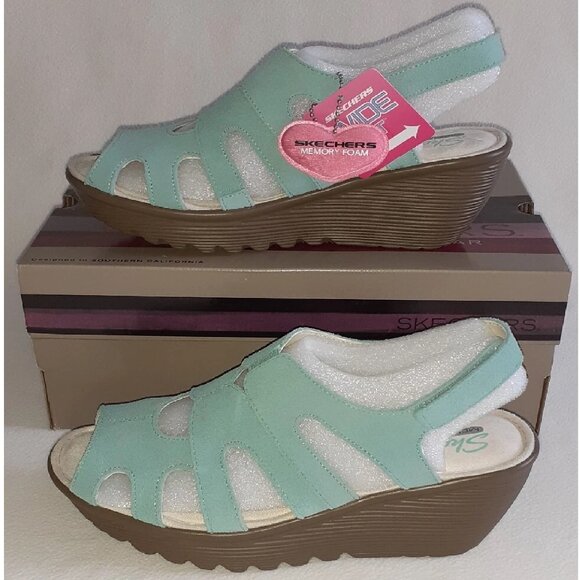 Skechers PARALLEL STYLIN mint suede wedge sandals 6.5 - Picture 1 of 1
